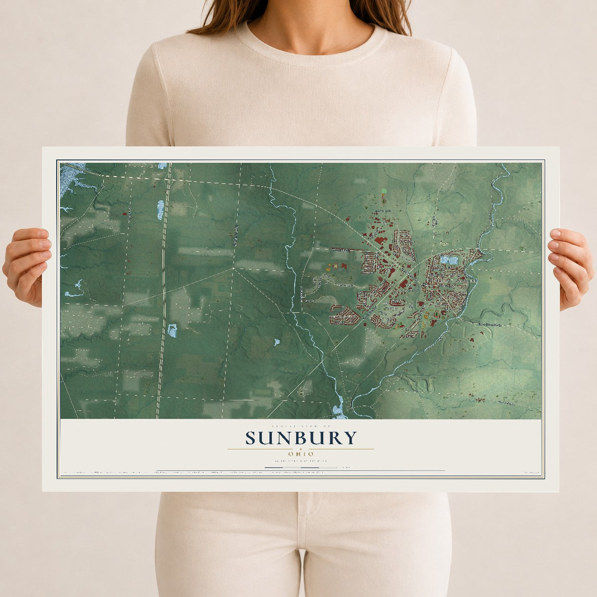 Map of Sunbury, Ohio, 12 x 18 inch unframed archival matte print