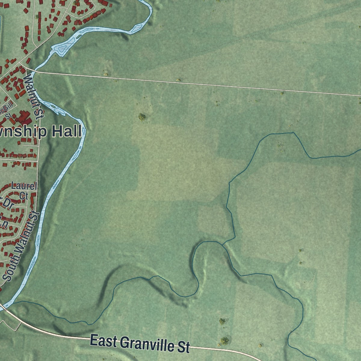 Second close-up of the map of Sunbury, Ohio print showing more streets and buildings