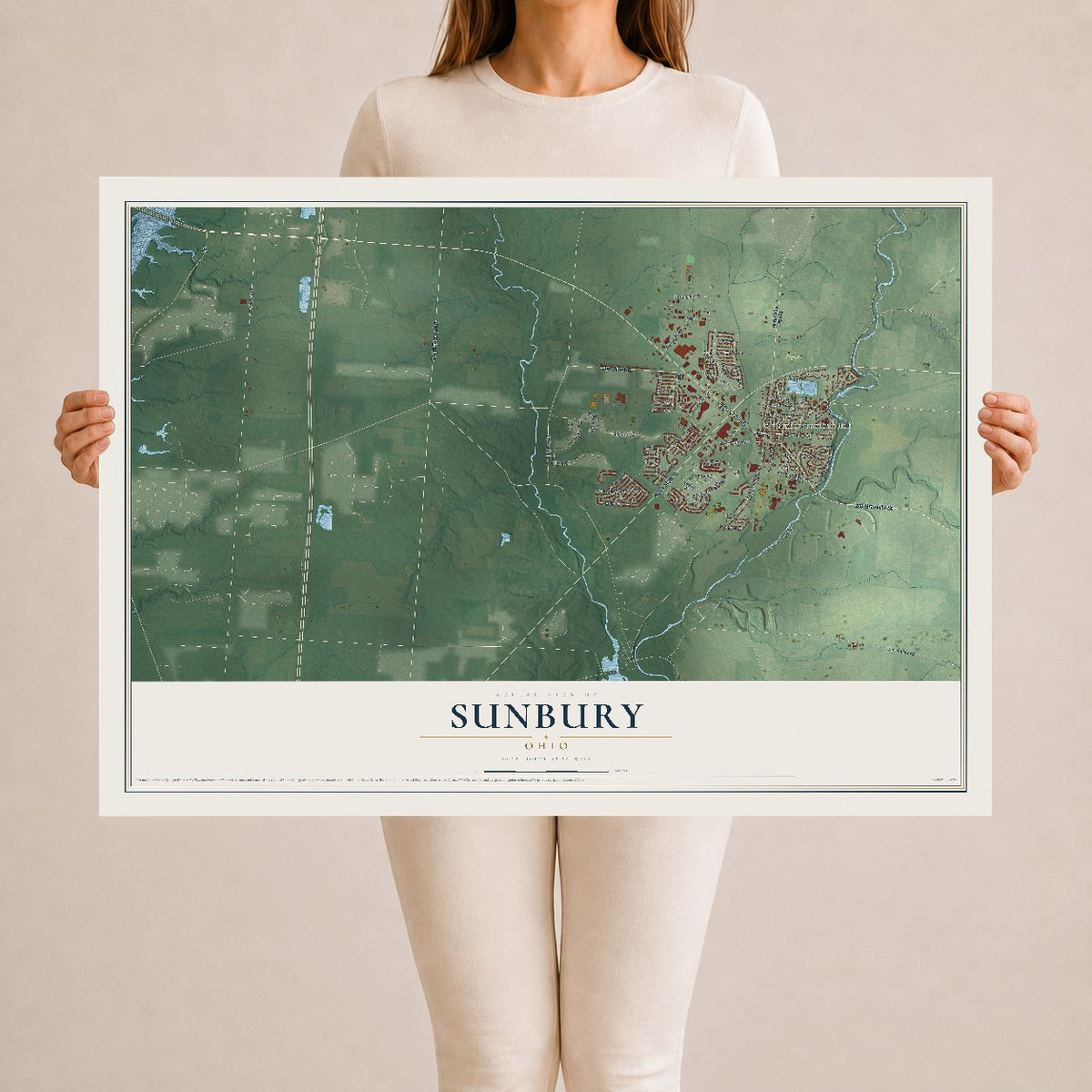 Map of Sunbury, Ohio, 24 x 36 inch unframed archival matte print