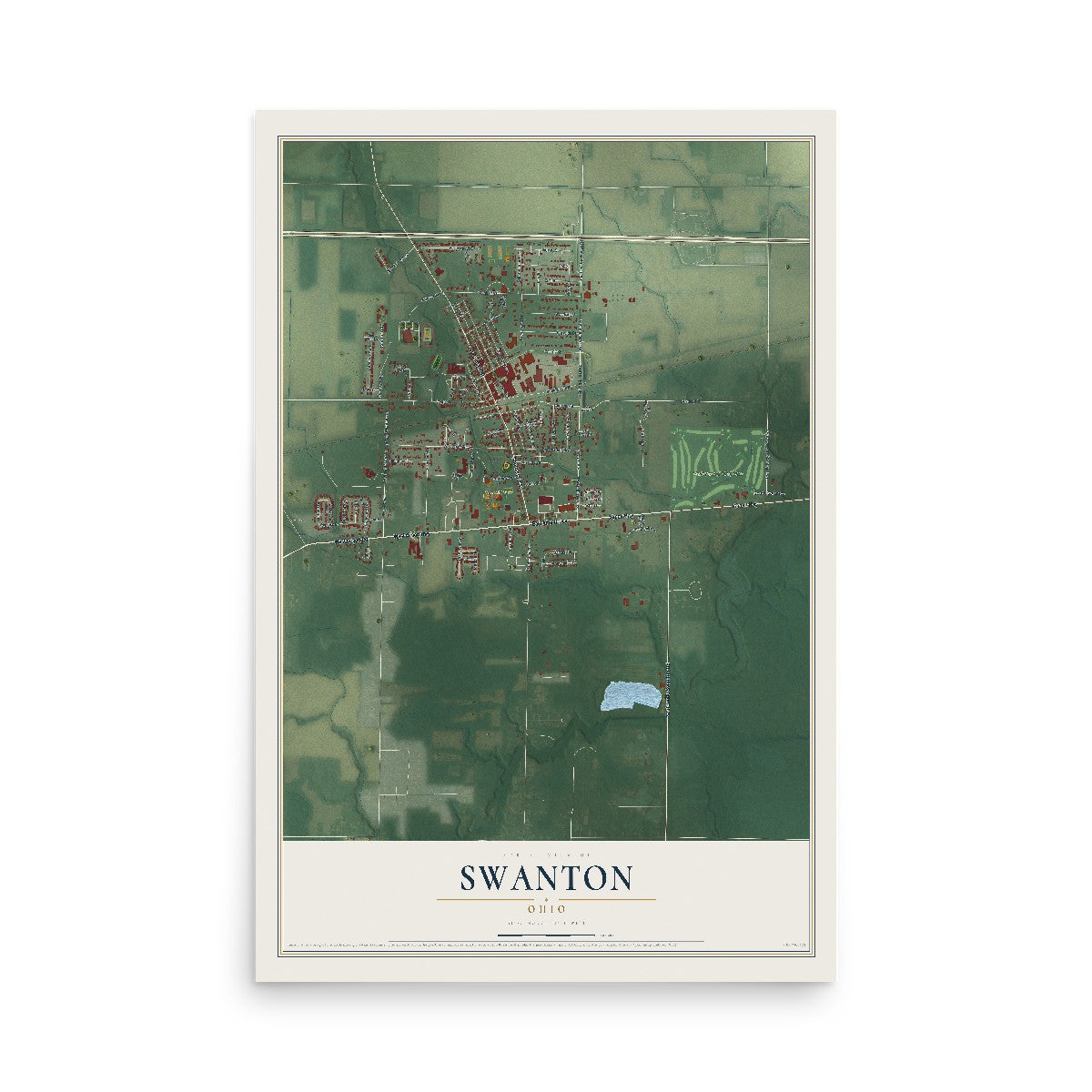 Map of Swanton, Ohio, 12 x 18 inch unframed archival matte print