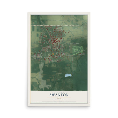 Map of Swanton, Ohio, 12 x 18 inch unframed archival matte print
