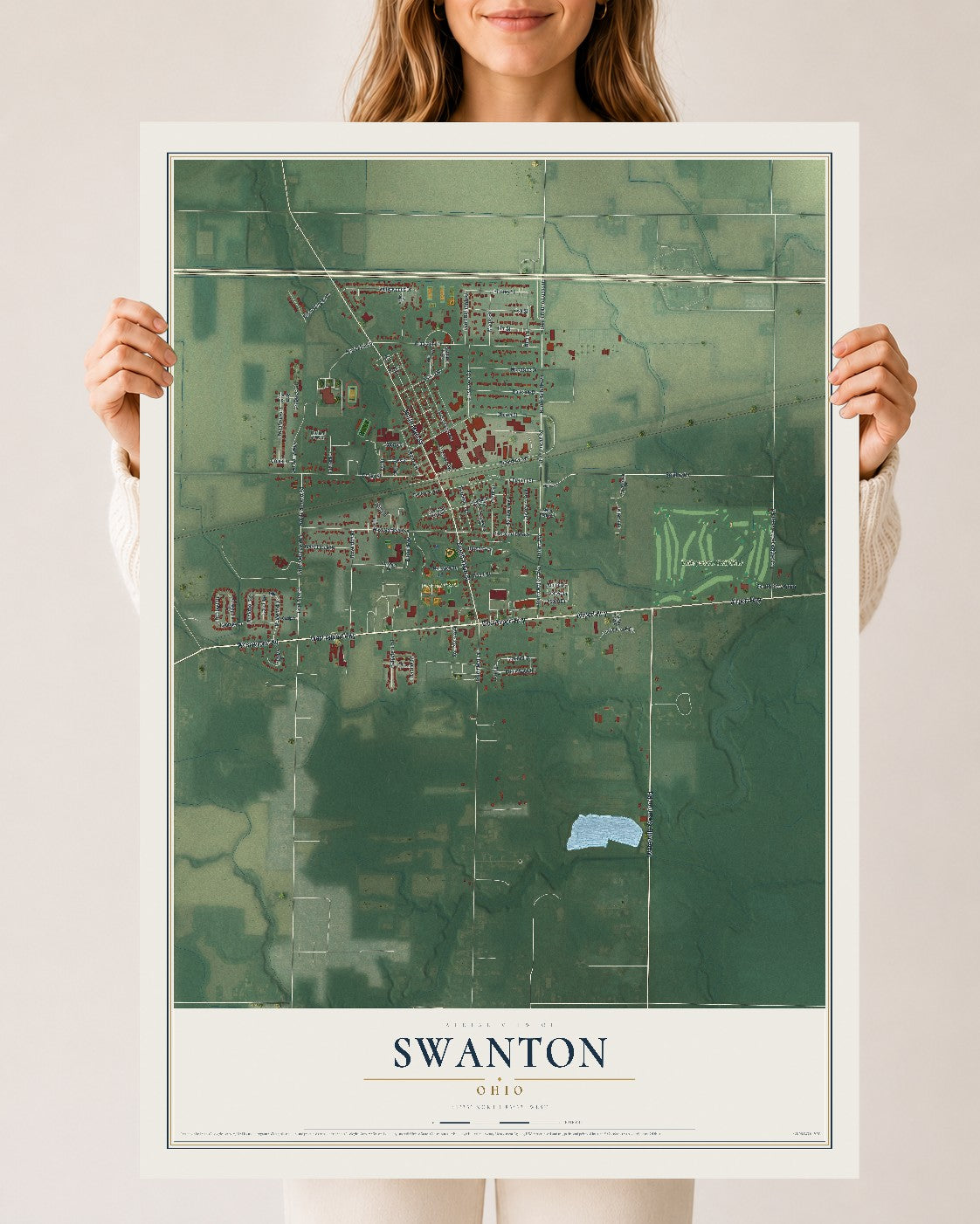 Map of Swanton, Ohio, 24 x 36 inch unframed archival matte print