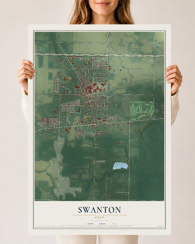 Map of Swanton, Ohio, 24 x 36 inch unframed archival matte print