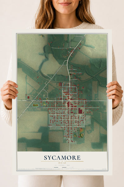 Map of Sycamore, Ohio, 18 x 24 inch unframed archival matte print