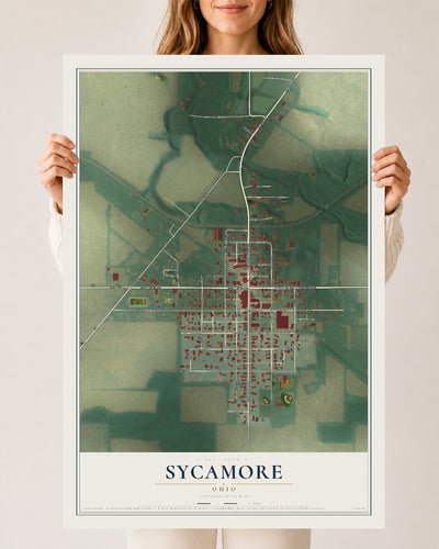Map of Sycamore, Ohio, 24 x 36 inch unframed archival matte print