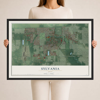Map of Sylvania, Ohio, 24 x 36 inch print in a black wood frame