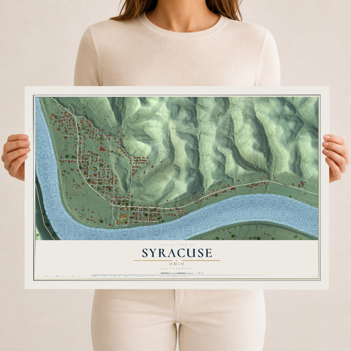 Map of Syracuse, Ohio, 12 x 18 inch unframed archival matte print