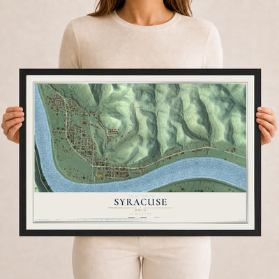 Map of Syracuse, Ohio, 12 x 18 inch print in a black wood frame