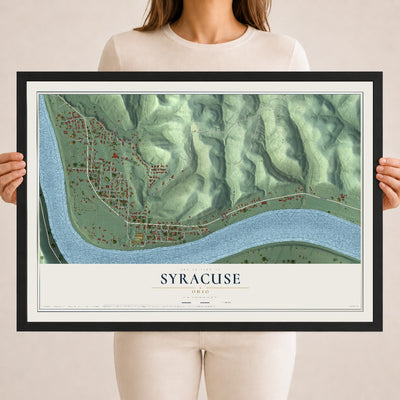 Map of Syracuse, Ohio, 18 x 24 inch print in a black wood frame