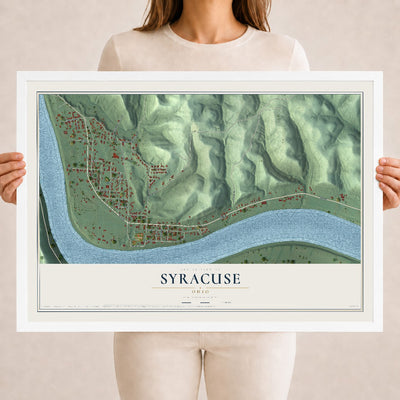 Map of Syracuse, Ohio, 18 x 24 inch print in a white wood frame