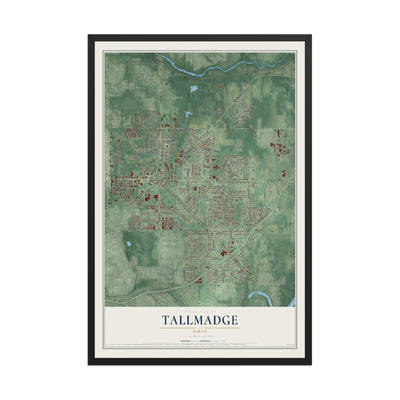 Map of Tallmadge, Ohio, 12 x 18 inch print in a black wood frame