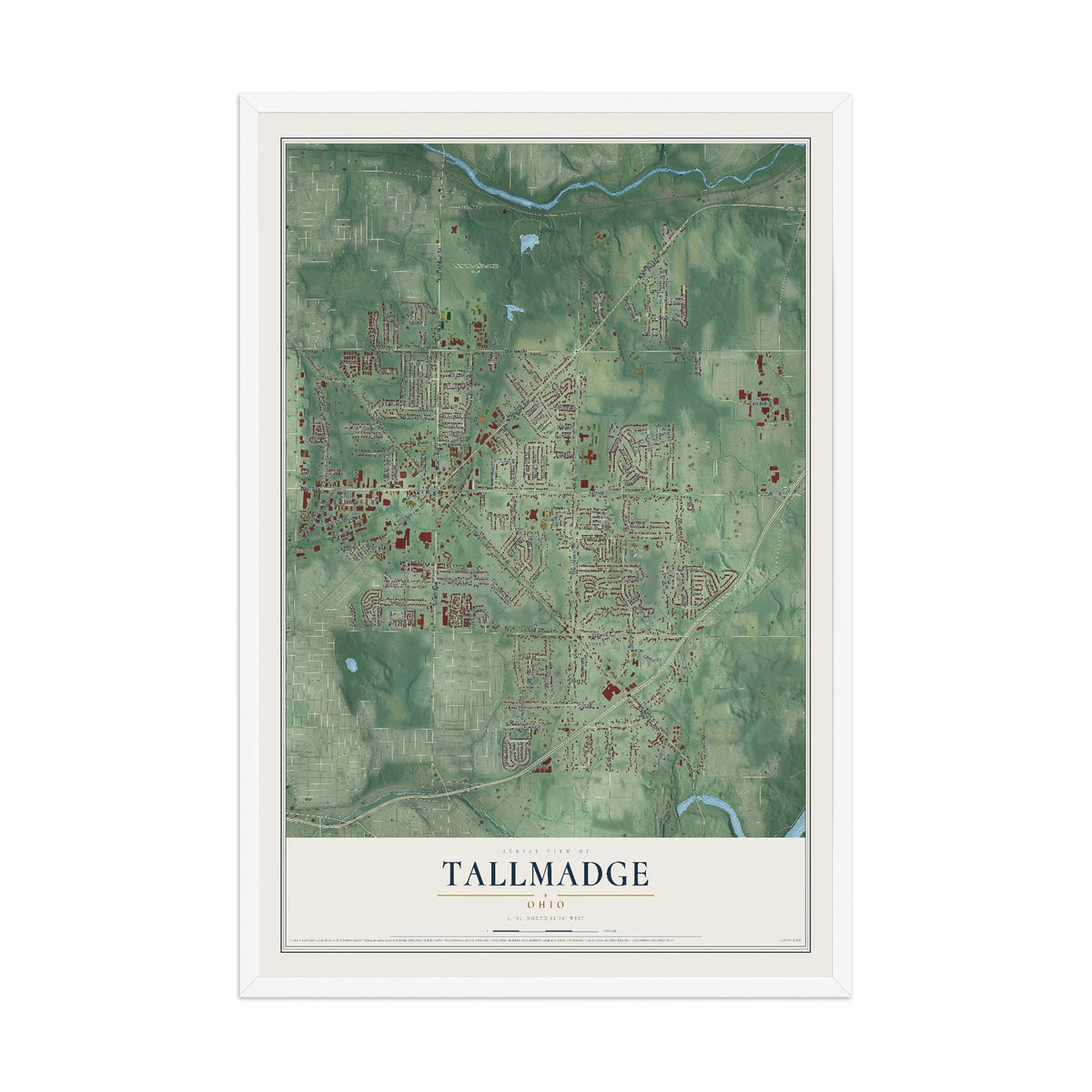 Map of Tallmadge, Ohio, 12 x 18 inch print in a white wood frame