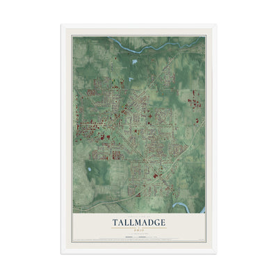 Map of Tallmadge, Ohio, 12 x 18 inch print in a white wood frame