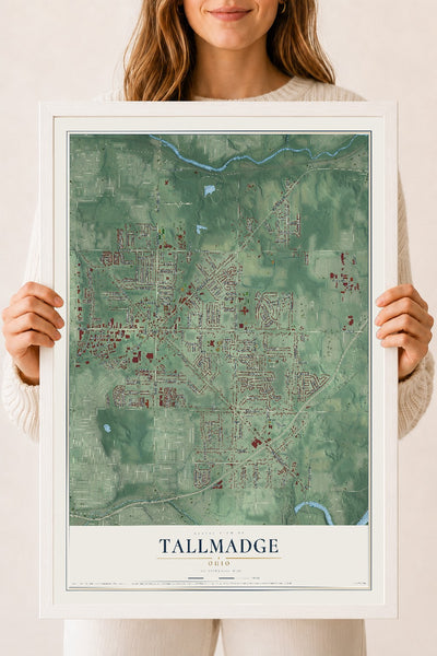 Map of Tallmadge, Ohio, 18 x 24 inch print in a white wood frame
