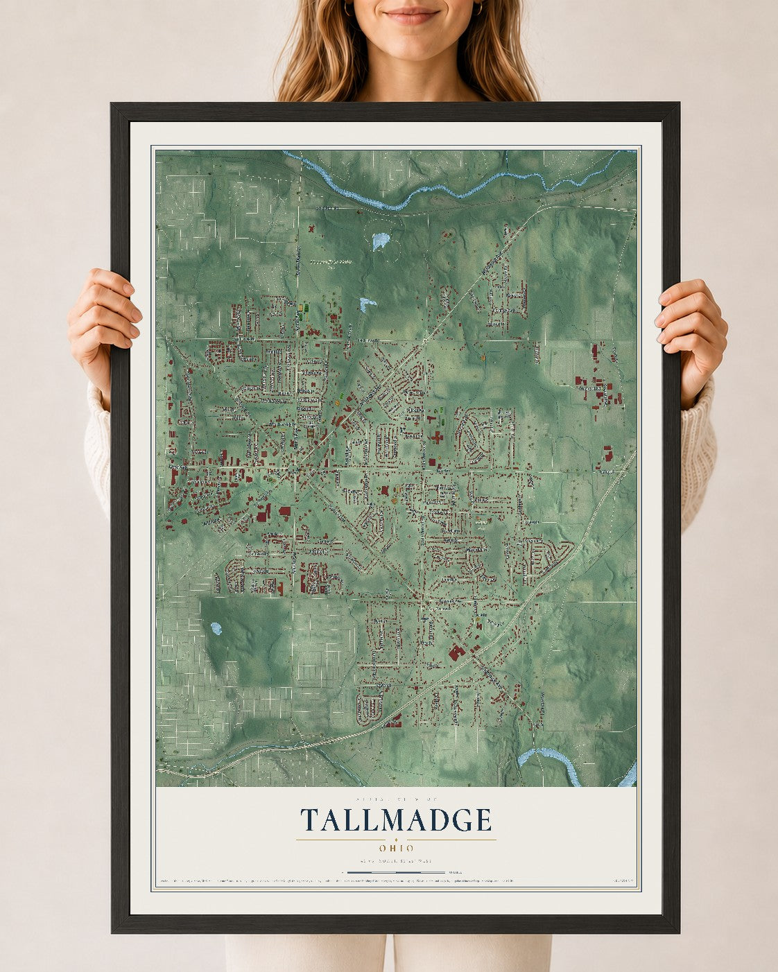 Map of Tallmadge, Ohio, 24 x 36 inch print in a black wood frame