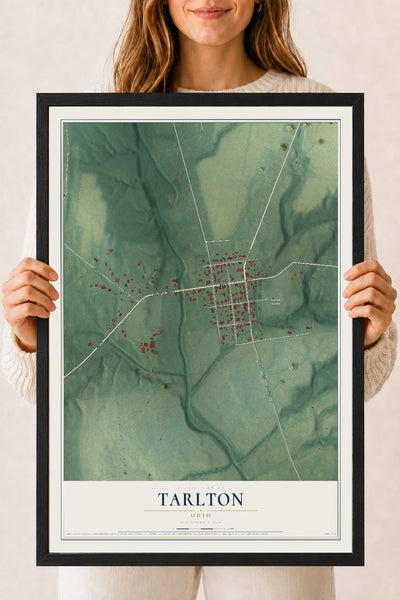 Map of Tarlton, Ohio, 18 x 24 inch print in a black wood frame