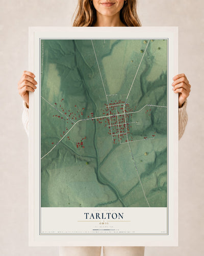 Map of Tarlton, Ohio, 24 x 36 inch print in a white wood frame