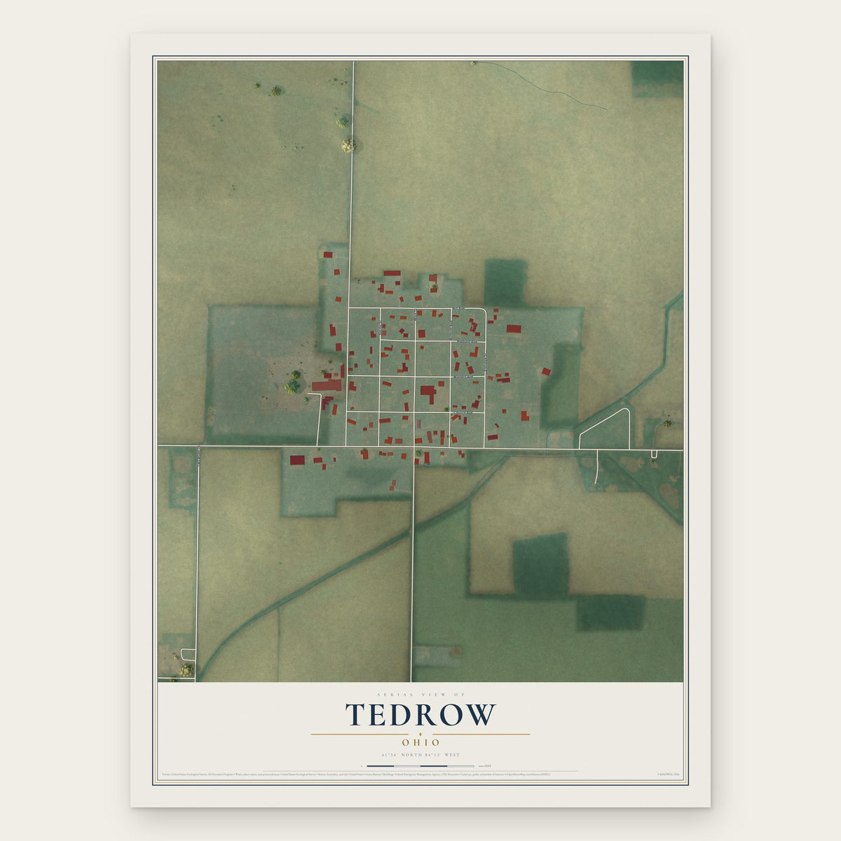 Tedrow, Ohio map print, the full design
