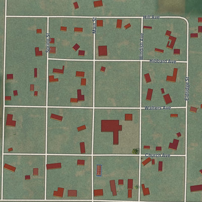 Close-up of the map of Tedrow, Ohio print showing street and building detail