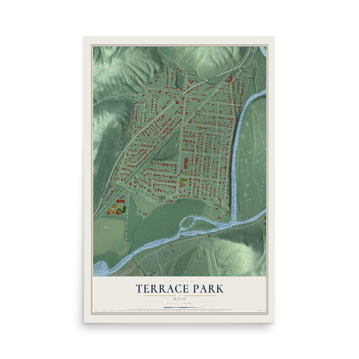 Map of Terrace Park, Ohio, 12 x 18 inch unframed archival matte print