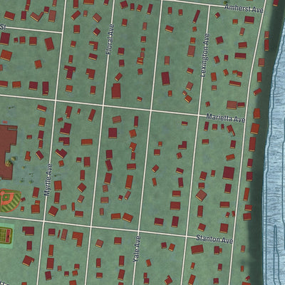 Close-up of the map of Terrace Park, Ohio print showing street and building detail