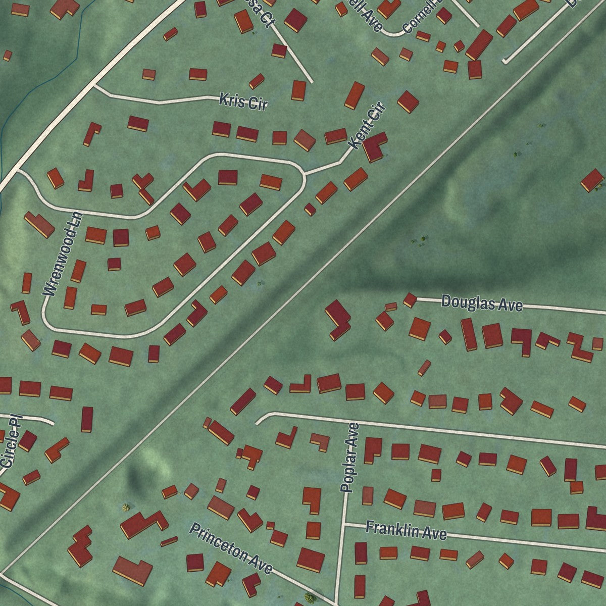 Second close-up of the map of Terrace Park, Ohio print showing more streets and buildings