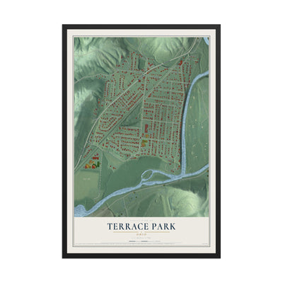 Map of Terrace Park, Ohio, 12 x 18 inch print in a black wood frame