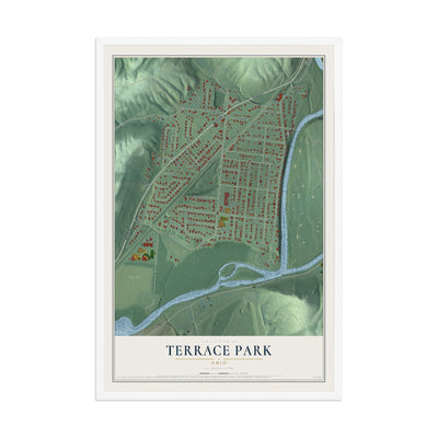 Map of Terrace Park, Ohio, 12 x 18 inch print in a white wood frame