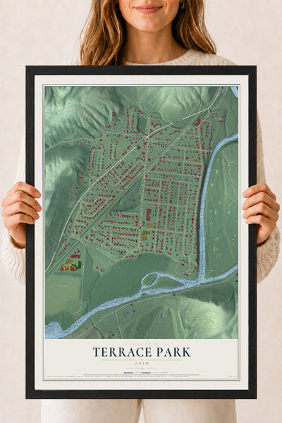Map of Terrace Park, Ohio, 18 x 24 inch print in a black wood frame