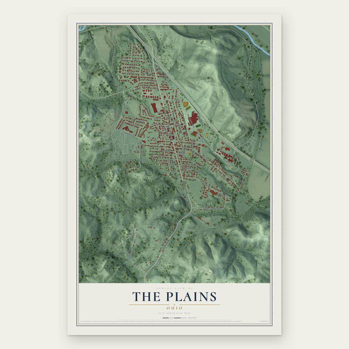 The Plains, Ohio map print, the full design