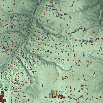 Second close-up of the map of The Village of Indian Hill, Ohio print showing more streets and buildings