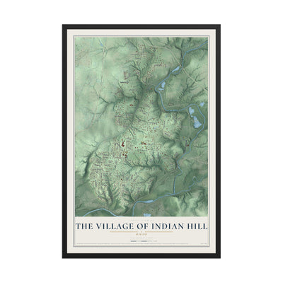 Map of The Village of Indian Hill, Ohio, 12 x 18 inch print in a black wood frame