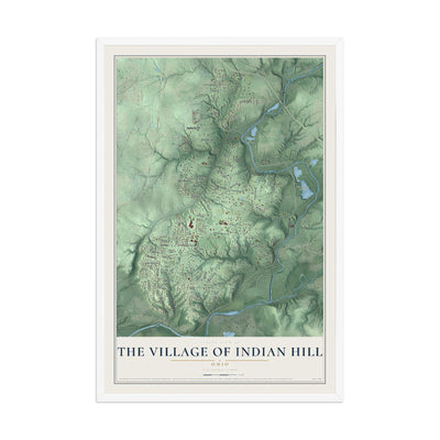 Map of The Village of Indian Hill, Ohio, 12 x 18 inch print in a white wood frame