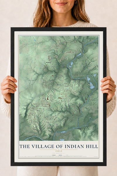 Map of The Village of Indian Hill, Ohio, 18 x 24 inch print in a black wood frame