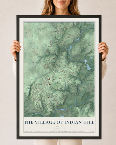 Map of The Village of Indian Hill, Ohio, 24 x 36 inch print in a black wood frame