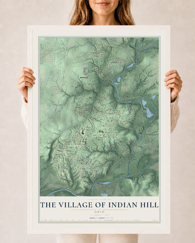 Map of The Village of Indian Hill, Ohio, 24 x 36 inch print in a white wood frame