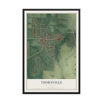 Map of Thornville, Ohio, 12 x 18 inch print in a black wood frame