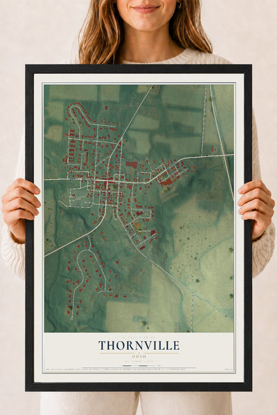Map of Thornville, Ohio, 18 x 24 inch print in a black wood frame
