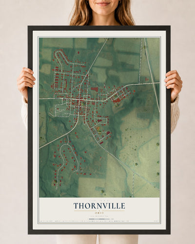 Map of Thornville, Ohio, 24 x 36 inch print in a black wood frame