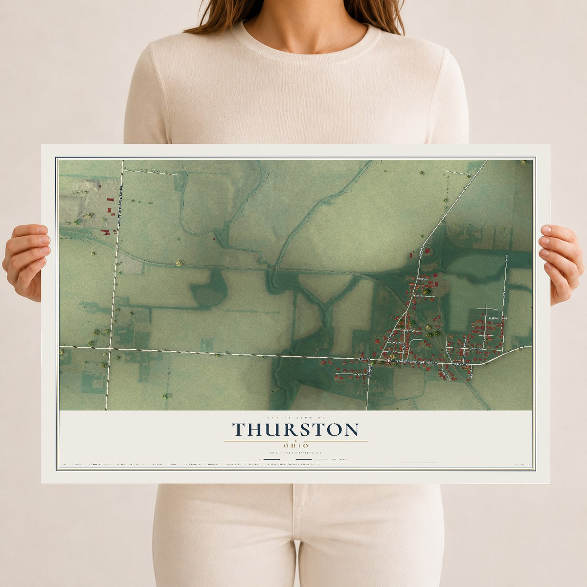 Map of Thurston, Ohio, 12 x 18 inch unframed archival matte print