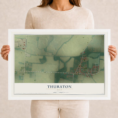 Map of Thurston, Ohio, 12 x 18 inch print in a white wood frame