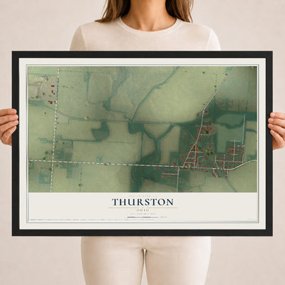 Map of Thurston, Ohio, 18 x 24 inch print in a black wood frame