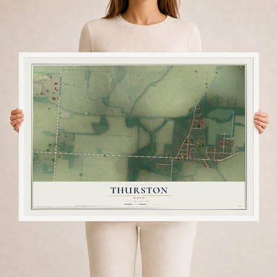 Map of Thurston, Ohio, 24 x 36 inch print in a white wood frame