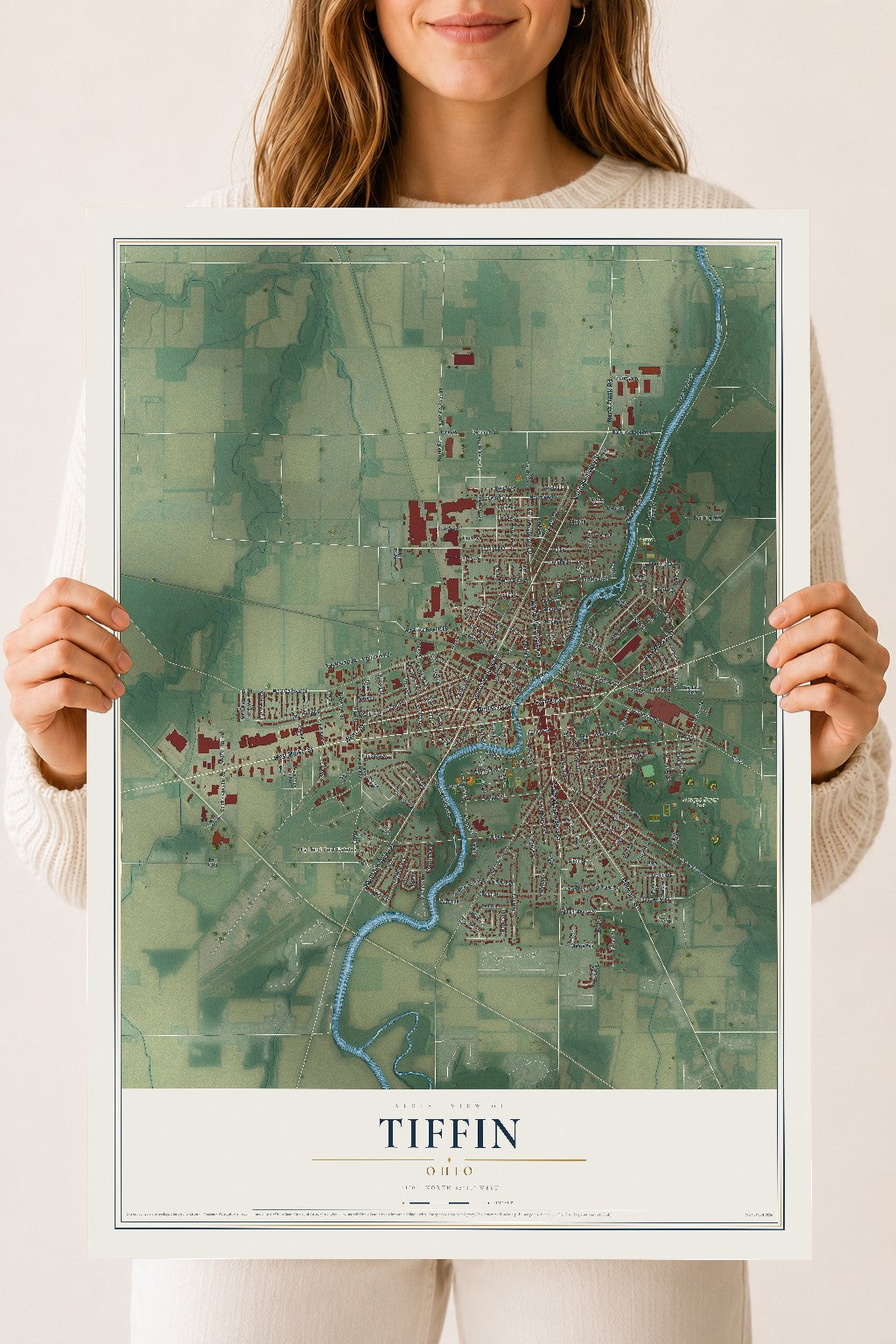 Map of Tiffin, Ohio, 18 x 24 inch unframed archival matte print