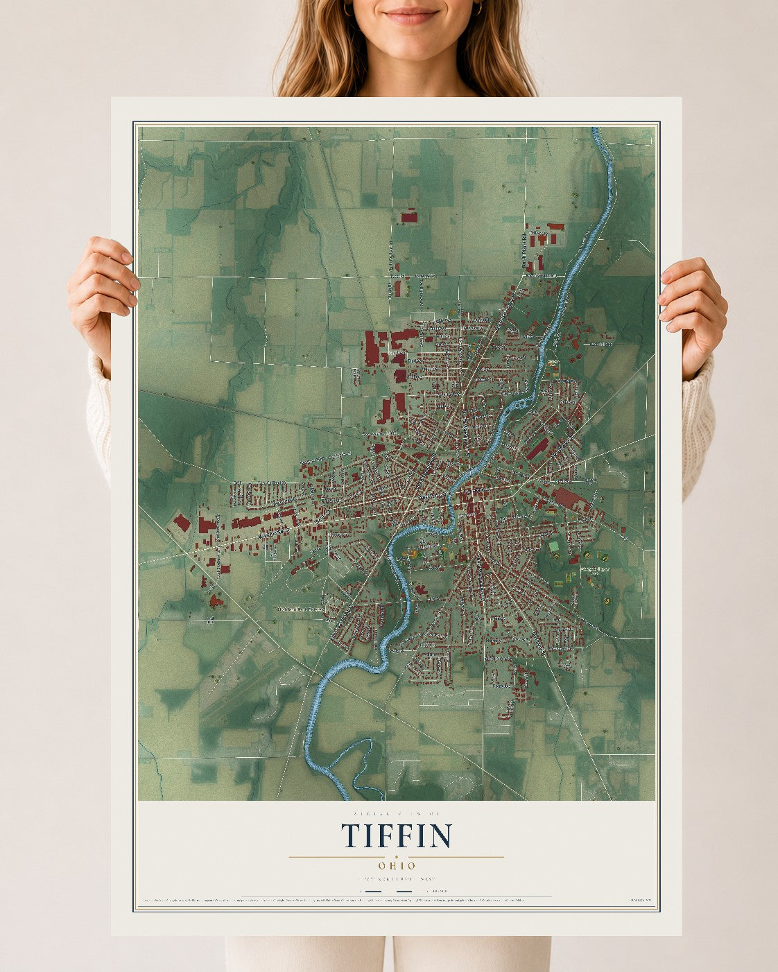Map of Tiffin, Ohio, 24 x 36 inch unframed archival matte print