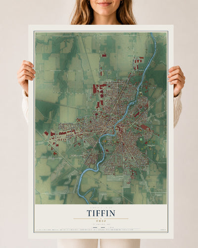 Map of Tiffin, Ohio, 24 x 36 inch unframed archival matte print