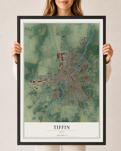 Map of Tiffin, Ohio, 24 x 36 inch print in a black wood frame
