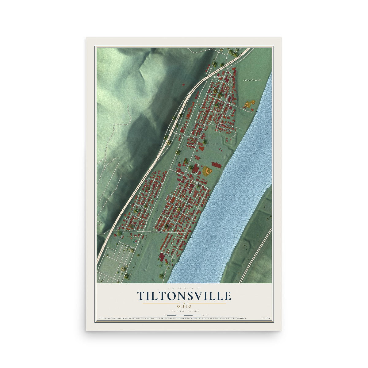 Map of Tiltonsville, Ohio, 12 x 18 inch unframed archival matte print