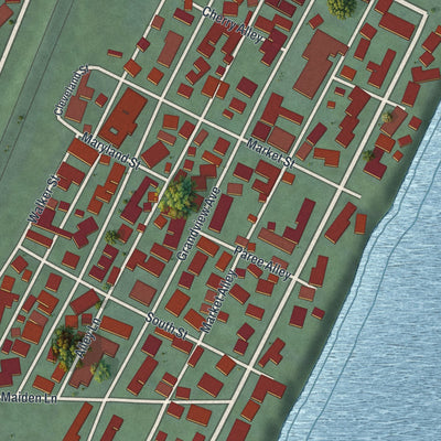 Close-up of the map of Tiltonsville, Ohio print showing street and building detail