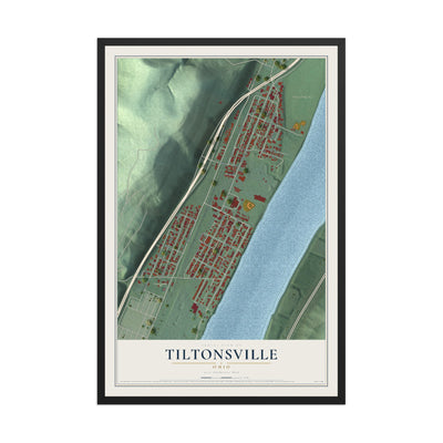 Map of Tiltonsville, Ohio, 12 x 18 inch print in a black wood frame